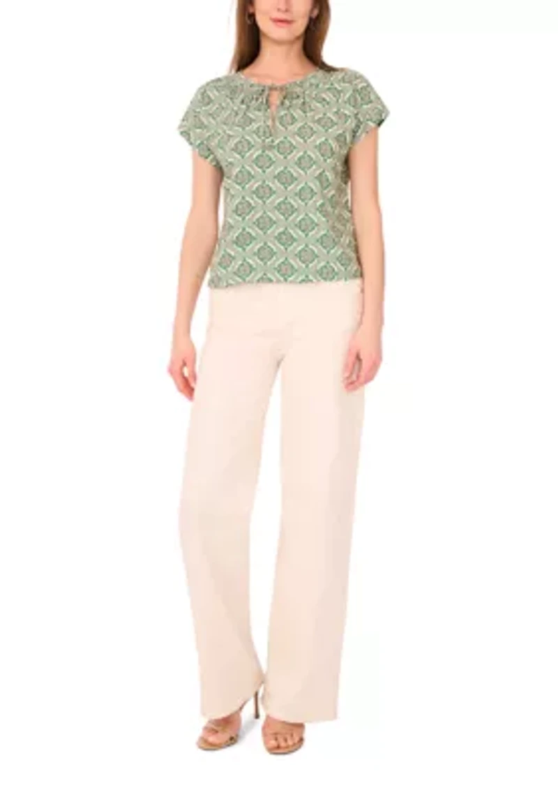 Petite Printed Peasant Blouse
