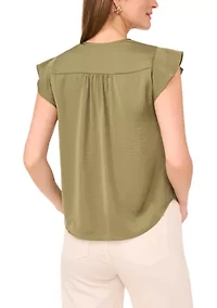Petite Flutter Sleeve Printed Blouse