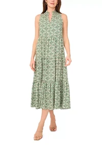 Petite Sleeveless Printed Split Neck Dress