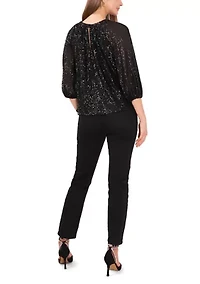 Petite Raglan Sleeve Keyhole Sequin Blouse