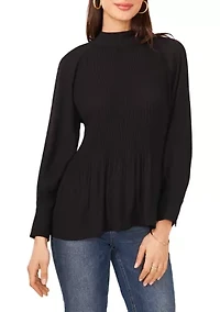 Petite Solid Pleated Blouse