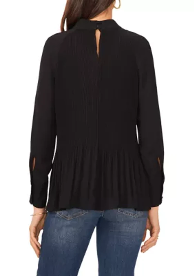 Petite Solid Pleated Blouse
