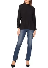 Petite Solid Pleated Blouse