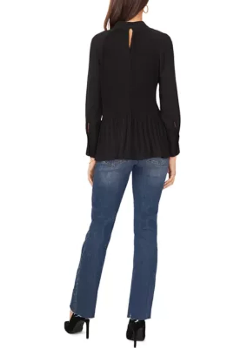 Petite Solid Pleated Blouse