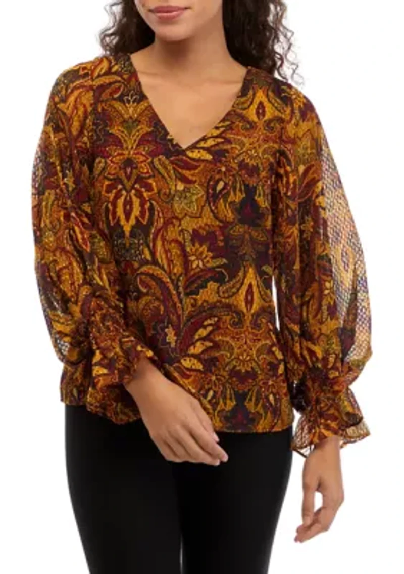 Petite Printed V-Neck Blouse