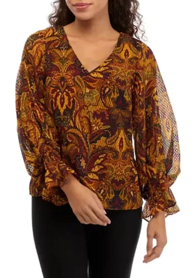 Petite Printed V-Neck Blouse