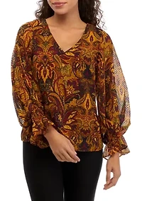 Petite Printed V-Neck Blouse