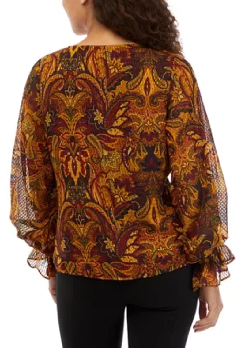 Petite Printed V-Neck Blouse