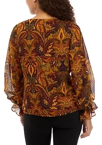 Petite Printed V-Neck Blouse