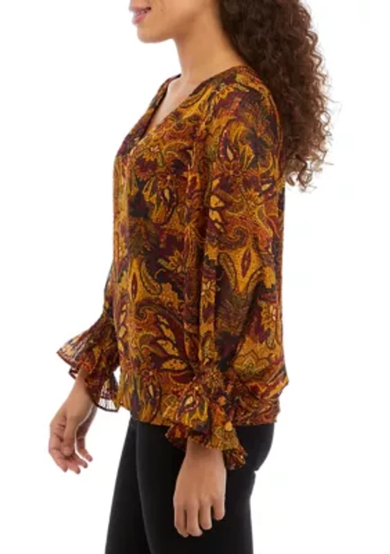 Petite Printed V-Neck Blouse