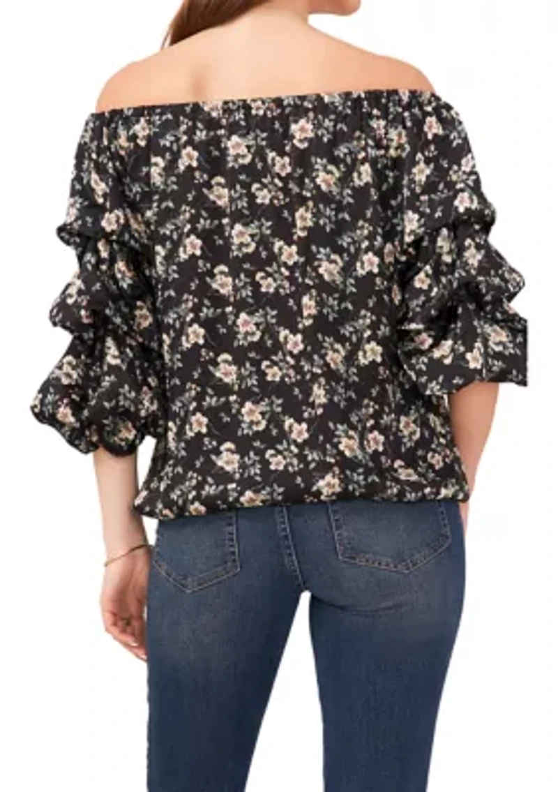 Petite Off the Shoulder Floral Printed Top