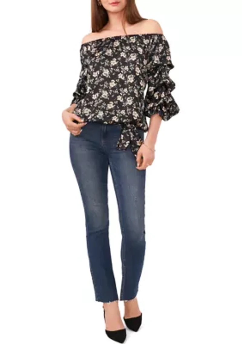 Petite Off the Shoulder Floral Printed Top