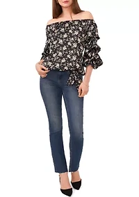 Petite Off the Shoulder Floral Printed Top