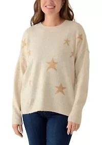 Petite Oatmeal All Over Star Sweater