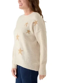 Petite Oatmeal All Over Star Sweater