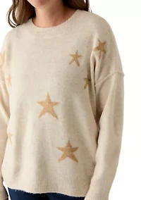 Petite Oatmeal All Over Star Sweater