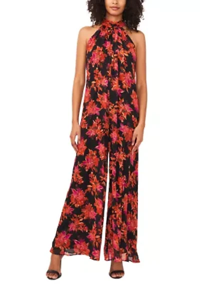 Petite Sleeveless Floral Halter Jumpsuit