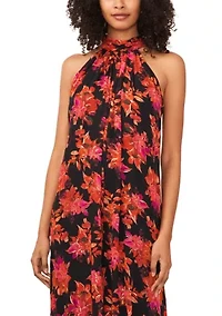Petite Sleeveless Floral Halter Jumpsuit