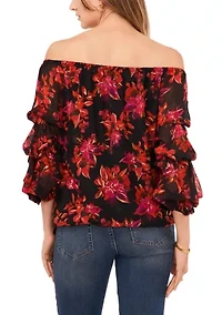 Petite Cha Sleeve Floral Off the Shoulder Top