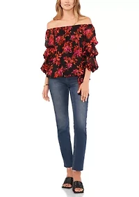 Petite Cha Sleeve Floral Off the Shoulder Top