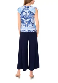 Petite Printed Flutter Sleeve Top