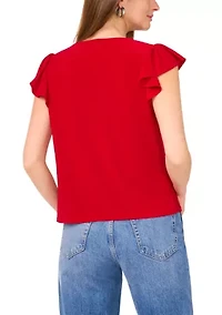 Petite Flutter Sleeve V-Neck Top