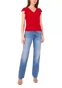 Petite Flutter Sleeve V-Neck Top