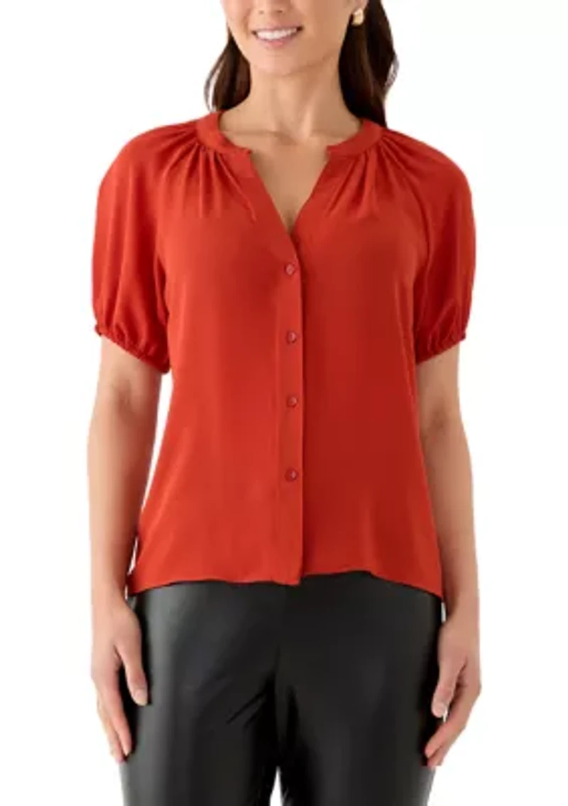 Petite 3/4 Sleeve Button Down Top