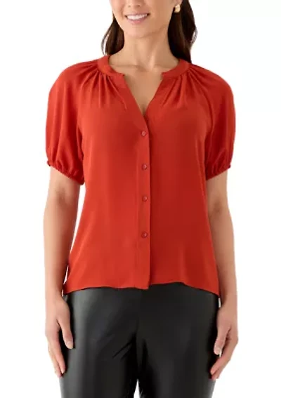Petite 3/4 Sleeve Button Down Top