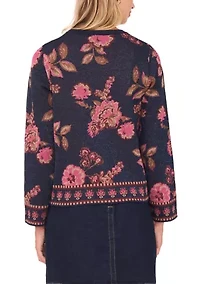 Petite Long Sleeve Floral Jacquard Sweater
