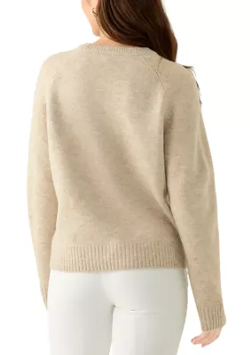 Petite Embellished Long Sleeve Crew Neck Sweater