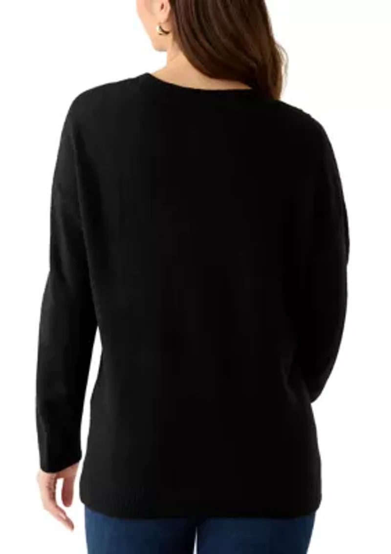 Petite Embellished Long Sleeve Crew Neck Sweater