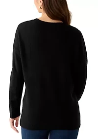 Petite Embellished Long Sleeve Crew Neck Sweater