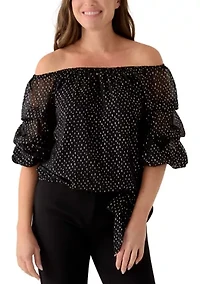 Petite Off The Shoulder Black Dot Top