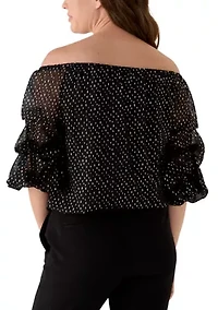 Petite Off The Shoulder Black Dot Top