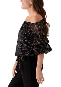 Petite Off The Shoulder Black Dot Top