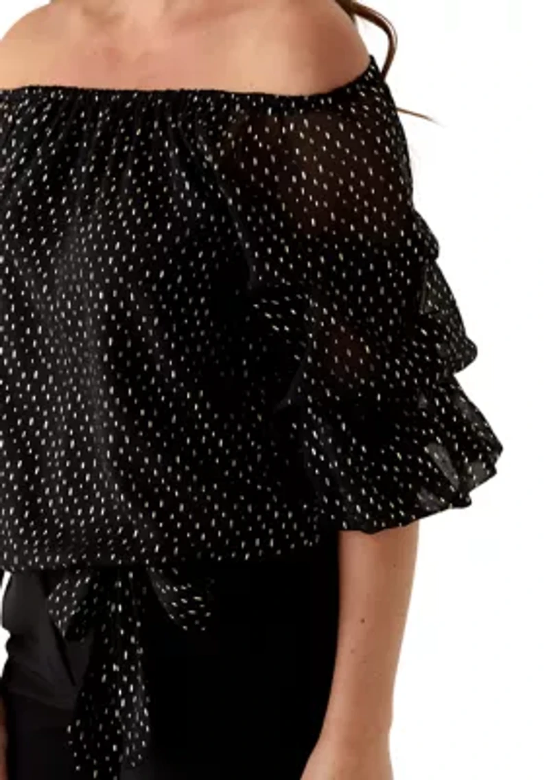 Petite Off The Shoulder Black Dot Top