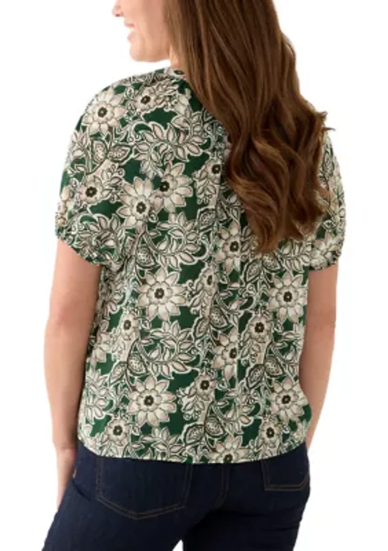 Petite 3/4 Sleeve Button Down Top