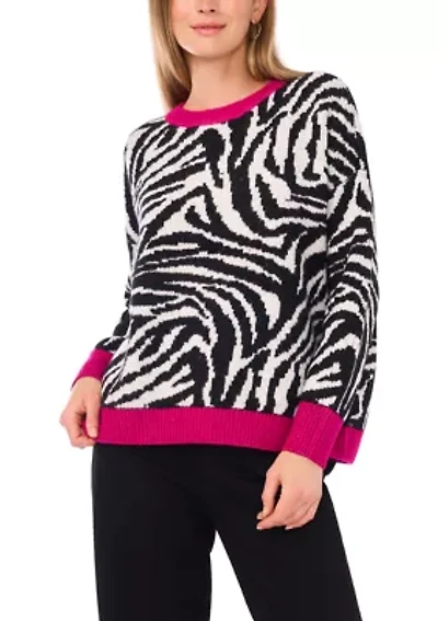 Petite  Long Sleeve Tipped Zebra Sweater