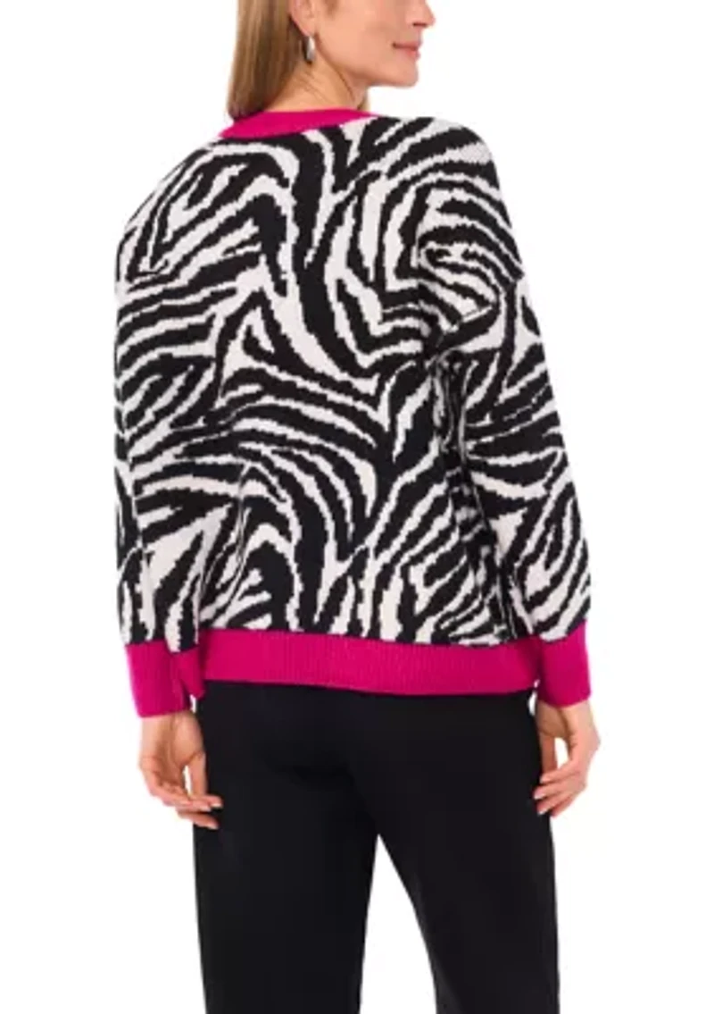Petite Long Sleeve Tipped Zebra Sweater