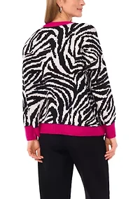 Petite  Long Sleeve Tipped Zebra Sweater