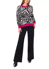 Petite  Long Sleeve Tipped Zebra Sweater