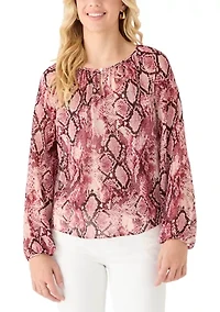 Women's Keyhole Front Snake Print Peasant Blouse