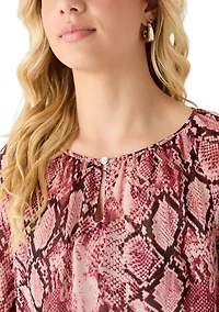 Women's Keyhole Front Snake Print Peasant Blouse