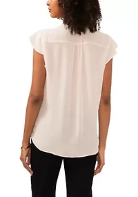 Petite Short Sleeve V-Neck Flutter Top