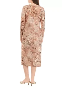 Petite Crew Neck Long Sleeve Mesh Midi Dress