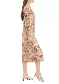 Petite Crew Neck Long Sleeve Mesh Midi Dress