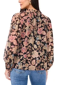 Petite Peasant Split Neck Blouse