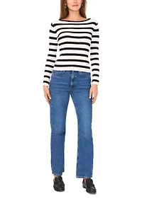 Petite Boat Neck Allover Stripe Top