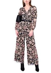 Petite V-Neck Tie Waist Jumpsuit